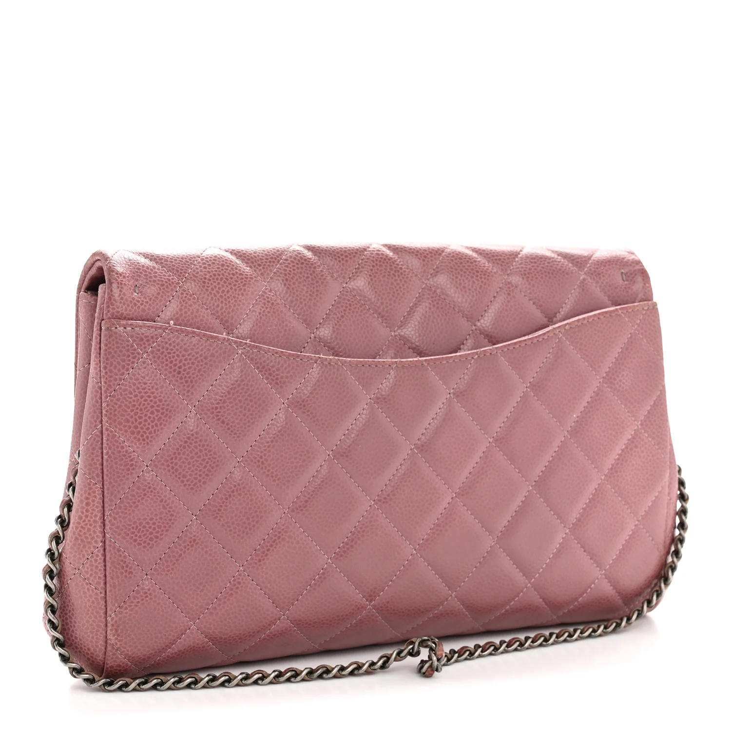 Caviar Quilted Clutch With Chain Flap Purple - Image 3