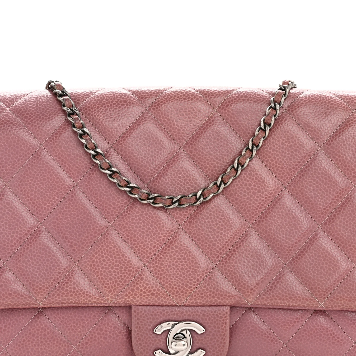 Caviar Quilted Clutch With Chain Flap Purple - Image 8