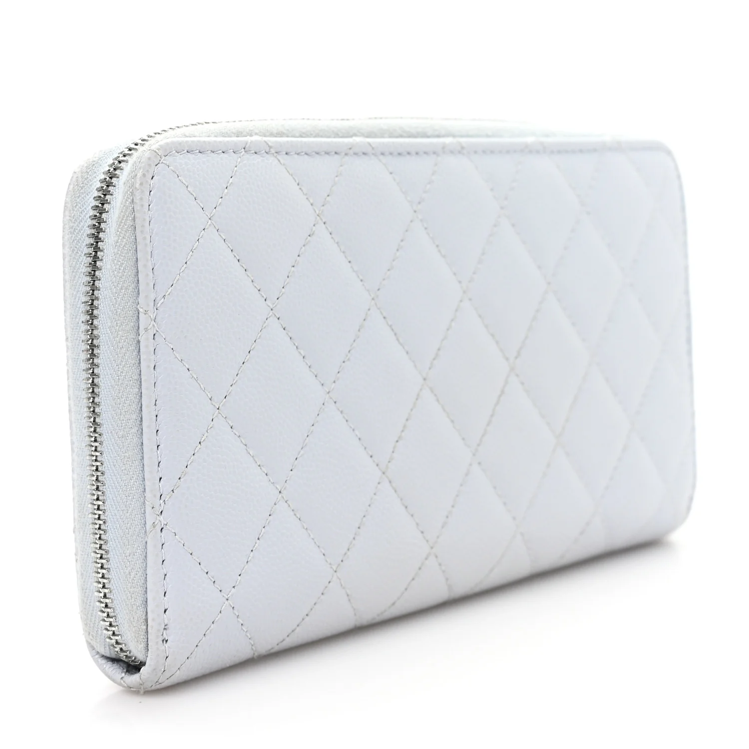 Caviar Quilted Coco Chanel Logo CC Large Gusset Zip Around Wallet Light Blue - Image 3