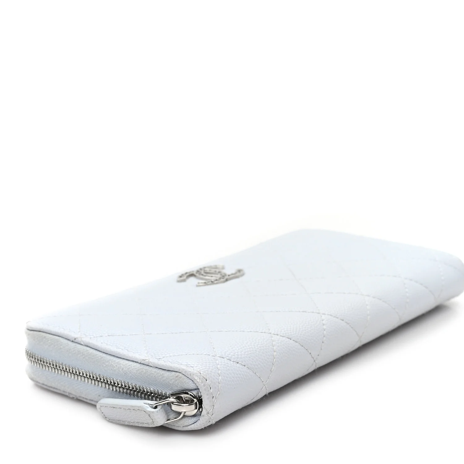 Caviar Quilted Coco Chanel Logo CC Large Gusset Zip Around Wallet Light Blue - Image 4