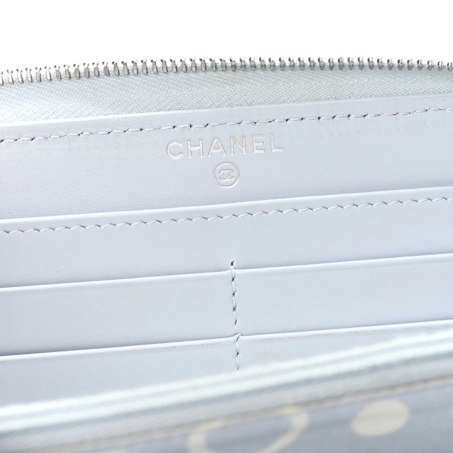 Caviar Quilted Coco Chanel Logo CC Large Gusset Zip Around Wallet Light Blue - Image 6