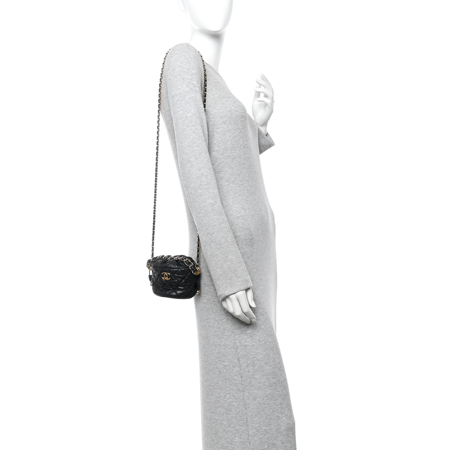 Caviar Quilted Coco First Bucket Clutch With Chain Black - Image 2