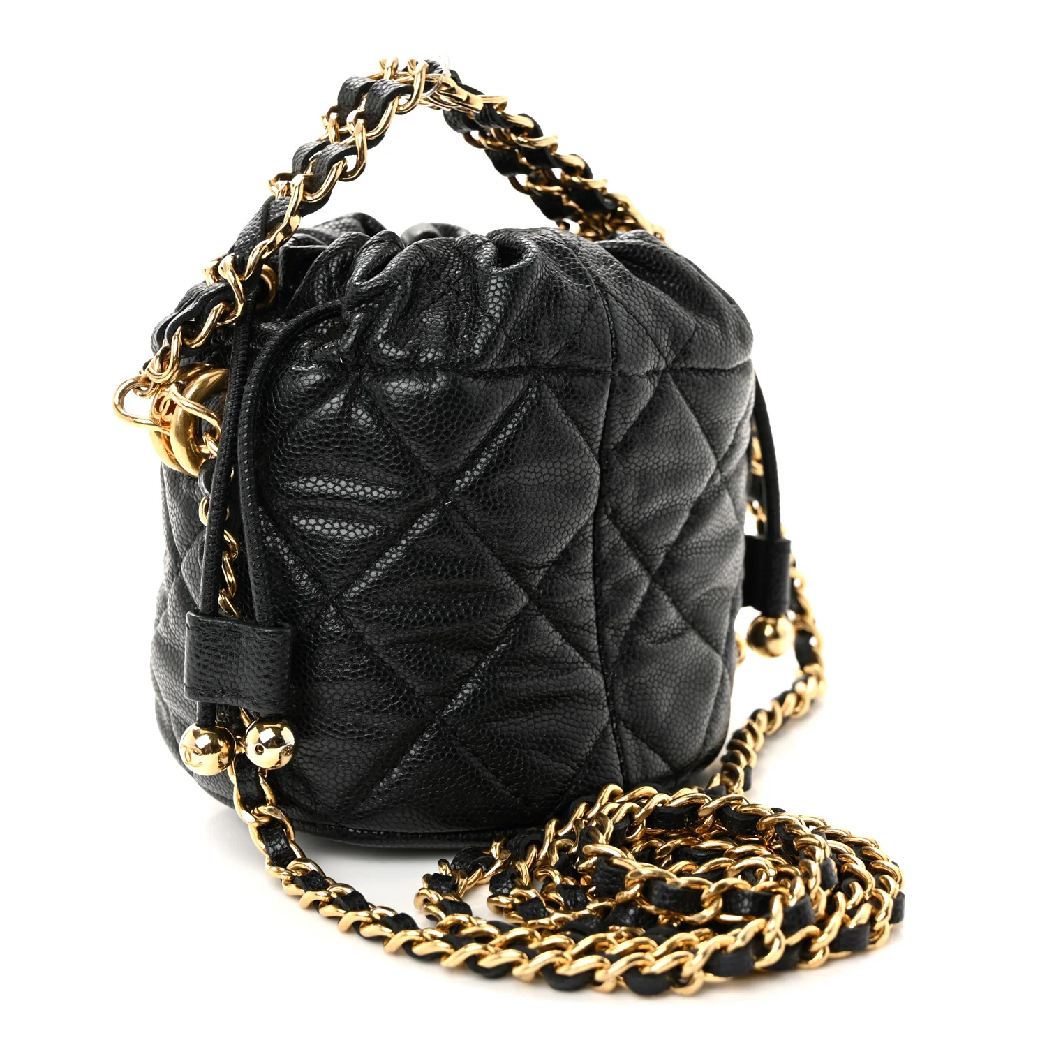 Caviar Quilted Coco First Bucket Clutch With Chain Black - Image 3