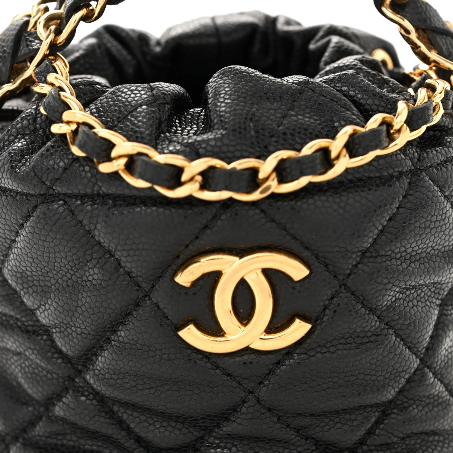 Caviar Quilted Coco First Bucket Clutch With Chain Black - Image 8