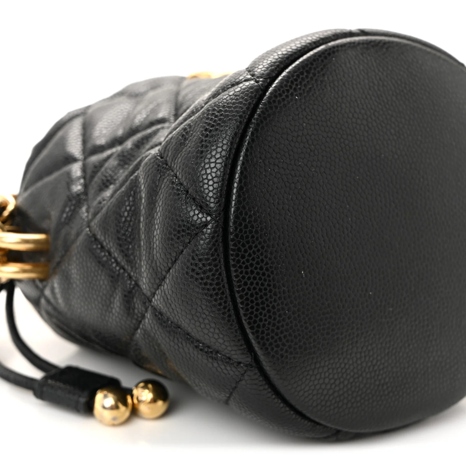 Caviar Quilted Coco First Bucket Clutch With Chain Black - Image 9