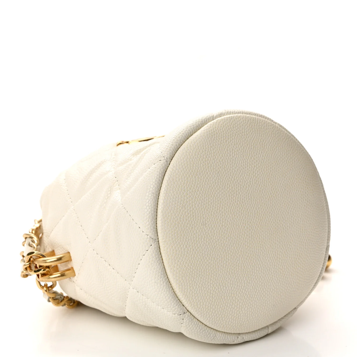 Caviar Quilted Coco First Bucket Clutch With Chain White - Image 4