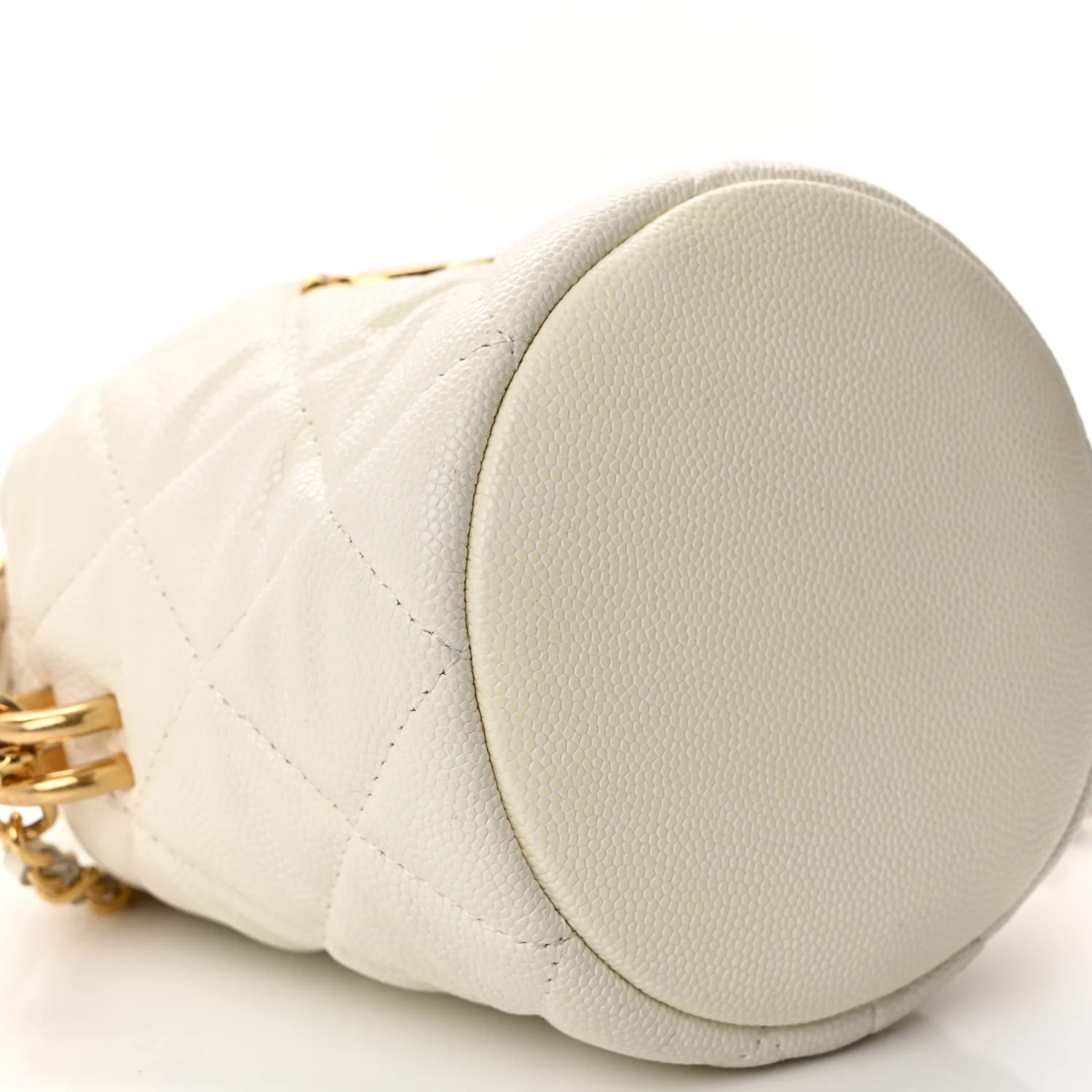 Caviar Quilted Coco First Bucket Clutch With Chain White - Image 9