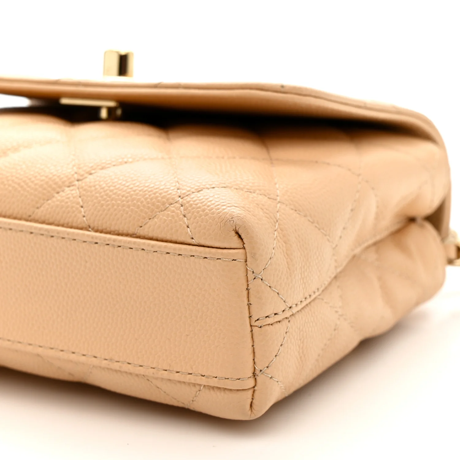 Caviar Quilted Coco Handle Clutch With Chain Beige - Image 10
