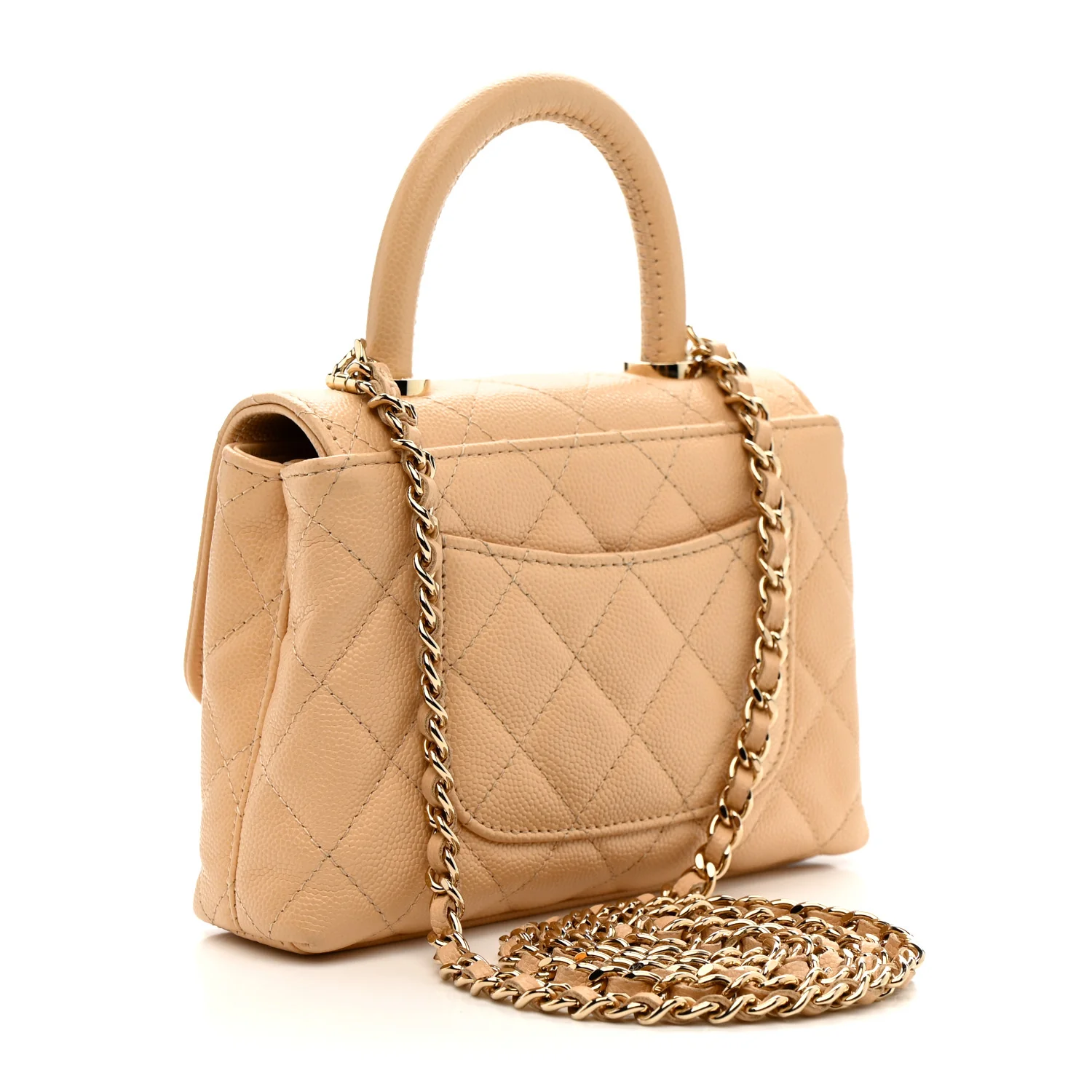 Caviar Quilted Coco Handle Clutch With Chain Beige - Image 3