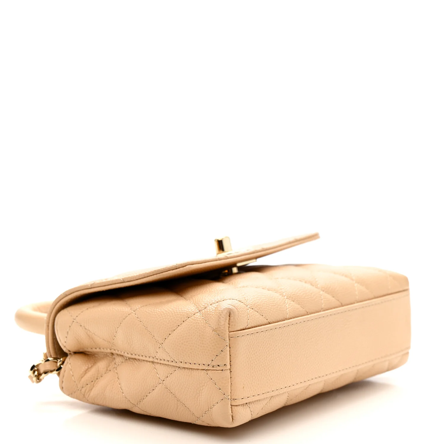 Caviar Quilted Coco Handle Clutch With Chain Beige - Image 4