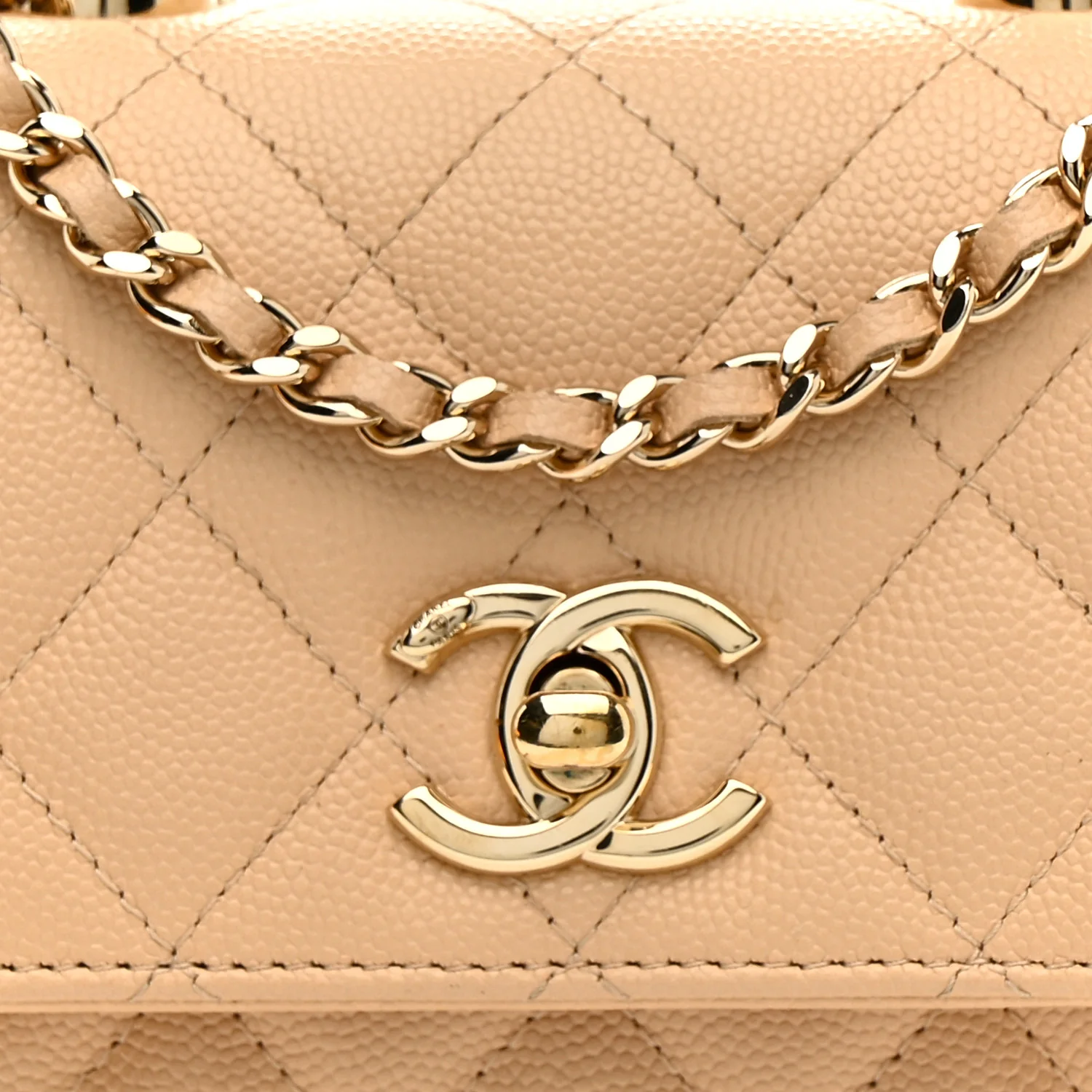 Caviar Quilted Coco Handle Clutch With Chain Beige - Image 8