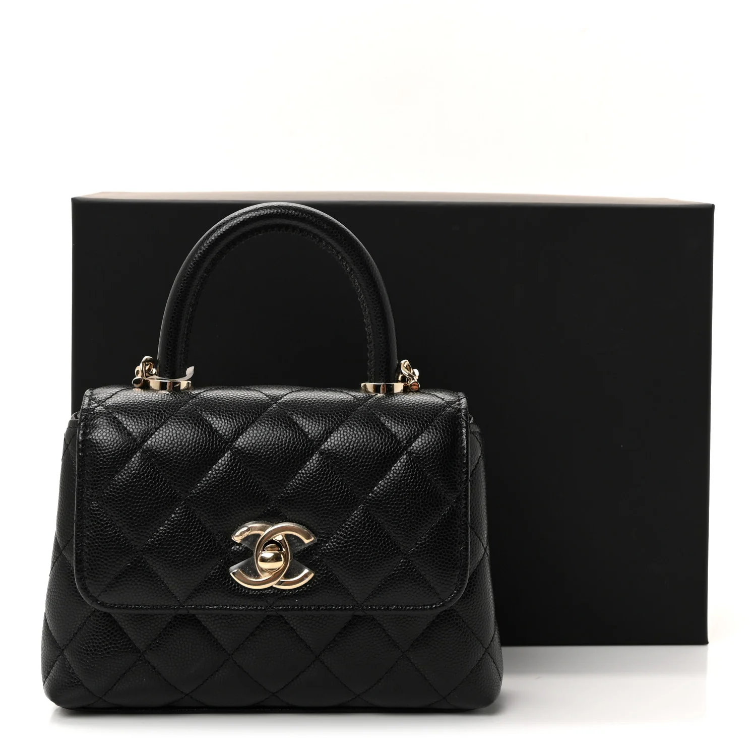 Caviar Quilted Coco Handle Clutch With Chain Black - Image 10