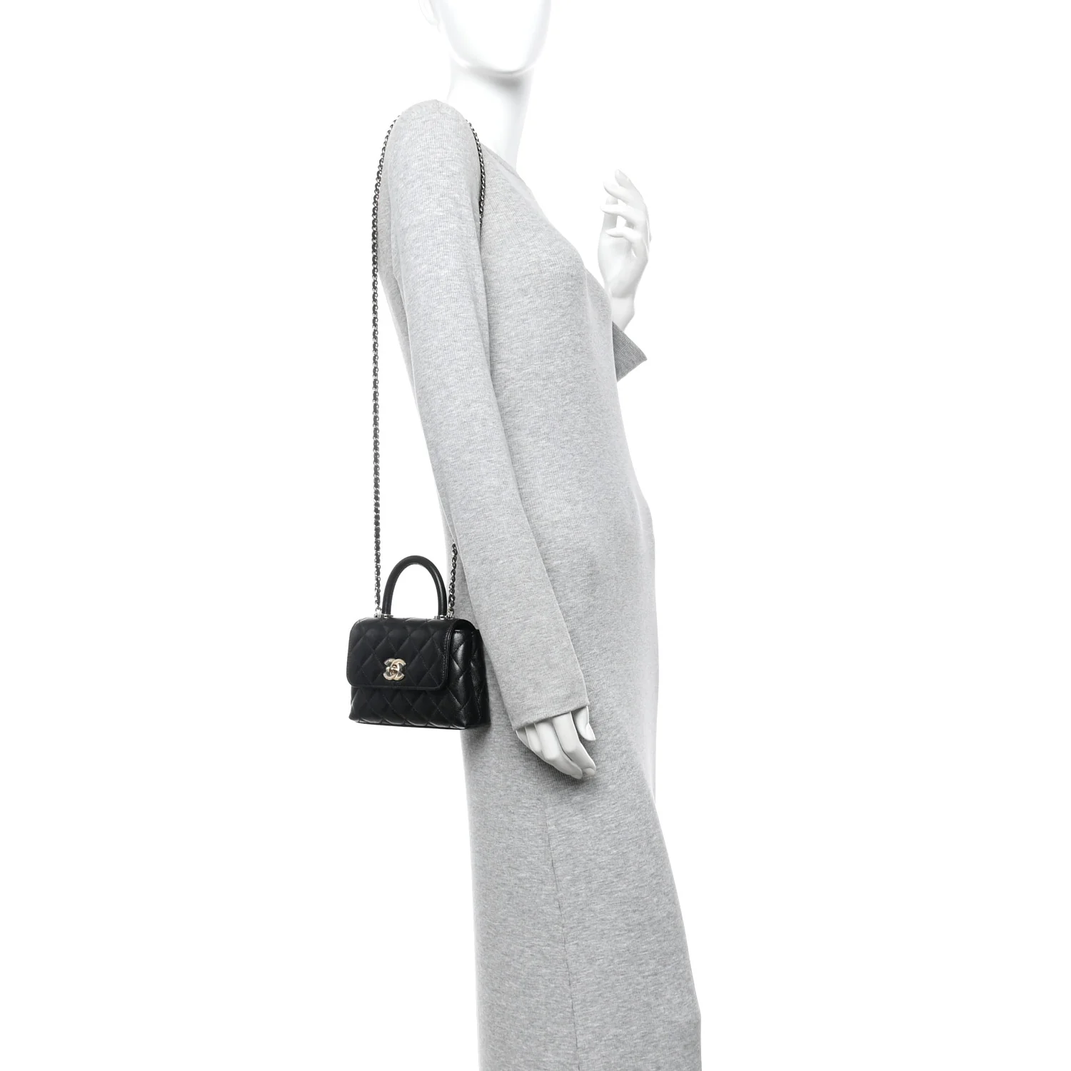 Caviar Quilted Coco Handle Clutch With Chain Black - Image 2