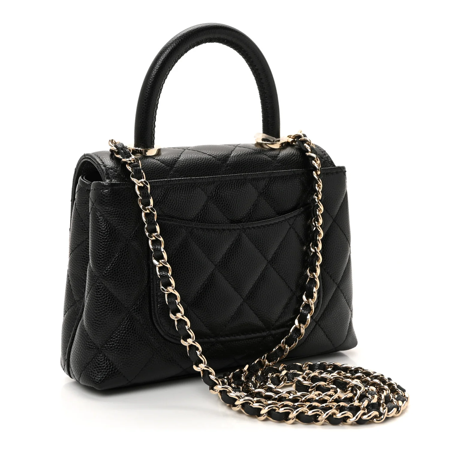 Caviar Quilted Coco Handle Clutch With Chain Black - Image 3