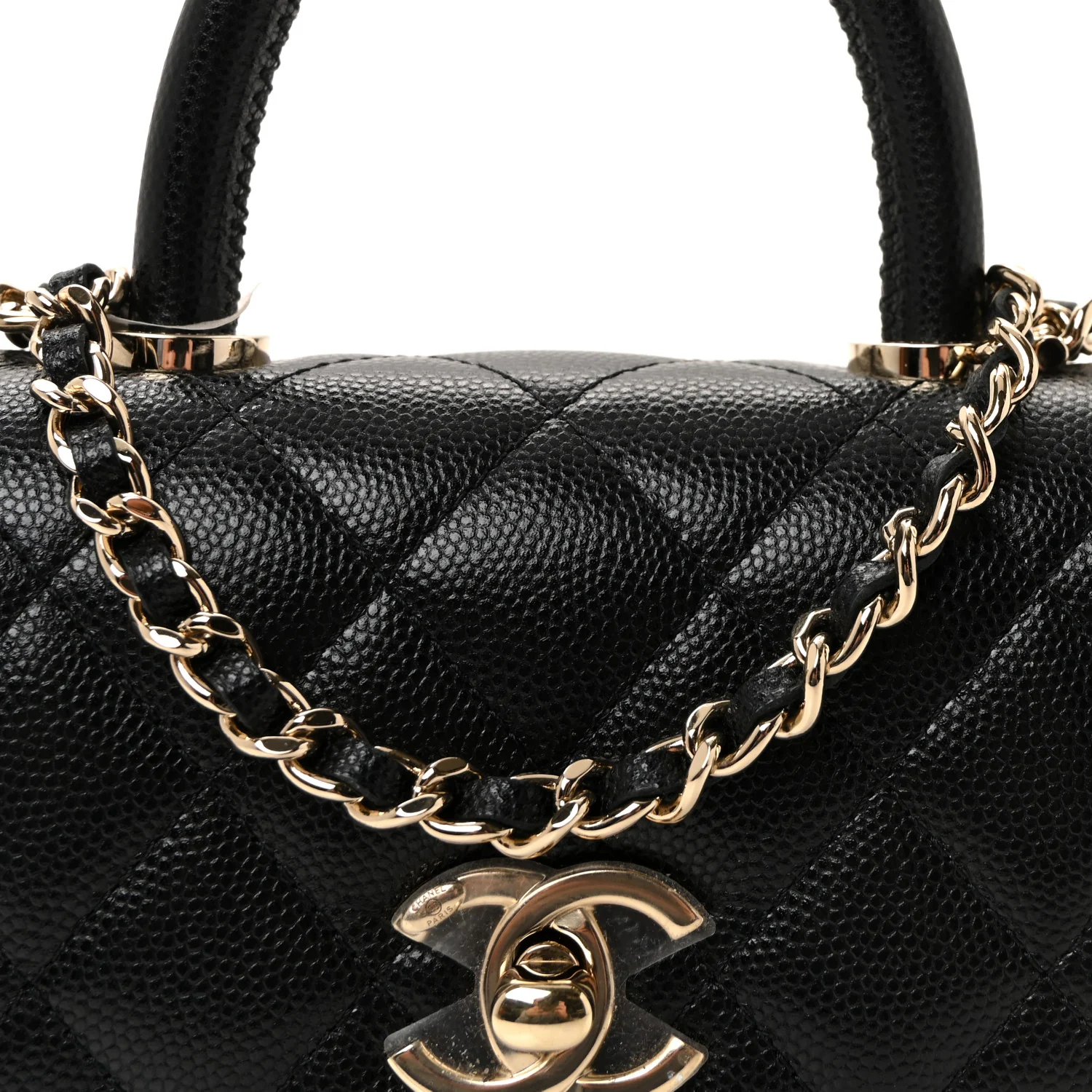 Caviar Quilted Coco Handle Clutch With Chain Black - Image 7