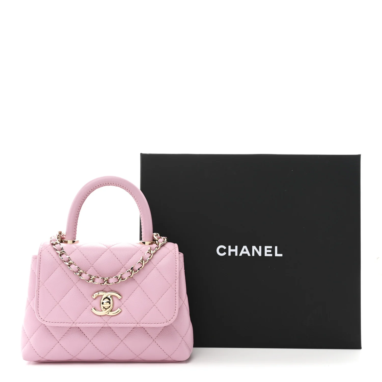 Caviar Quilted Coco Handle Clutch With Chain Pink - Image 11