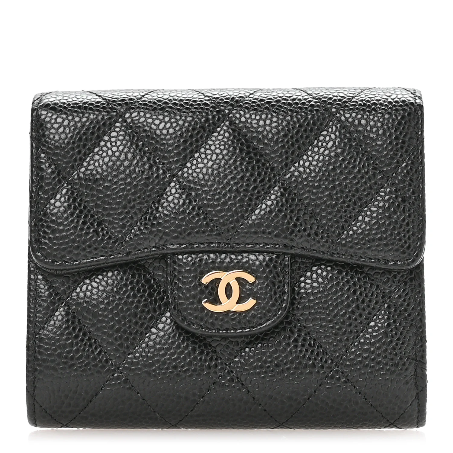 Caviar Quilted Compact Flap Wallet Black