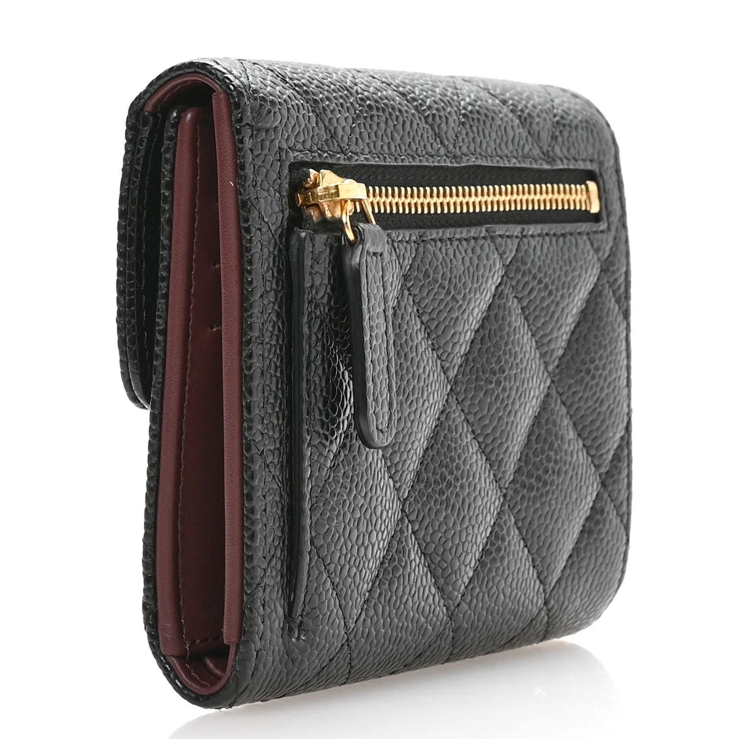 Caviar Quilted Compact Flap Wallet Black - Image 3