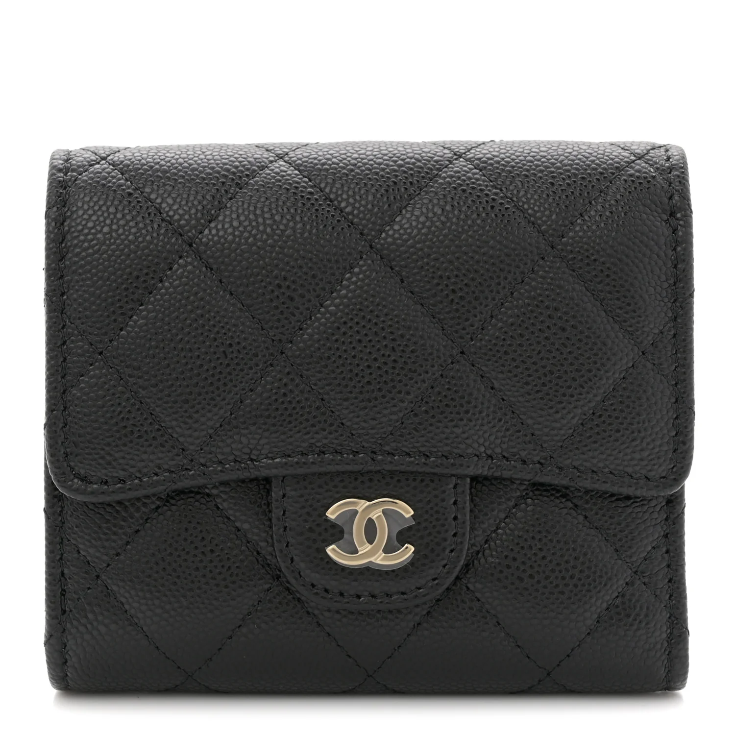 Caviar Quilted Compact Flap Wallet Black