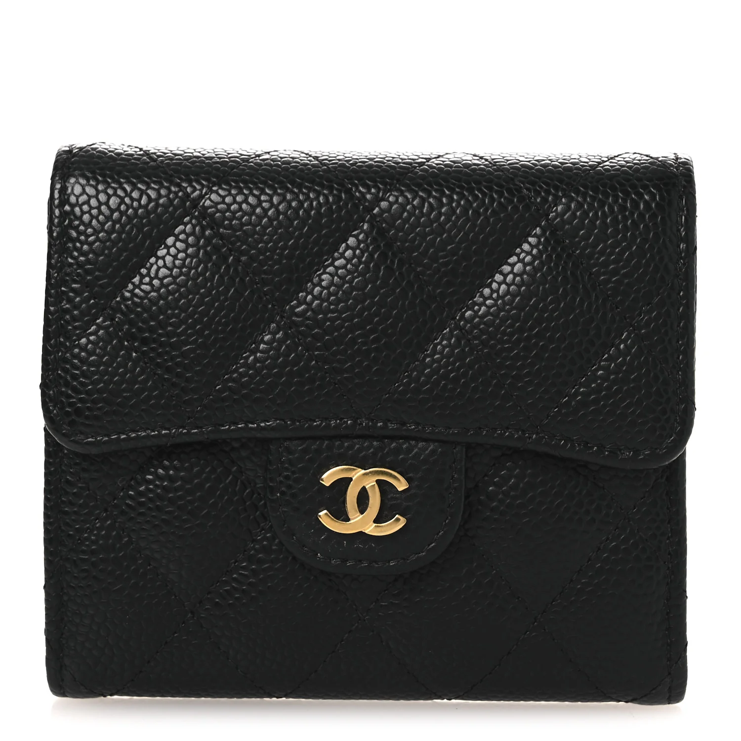 Caviar Quilted Compact Flap Wallet Black