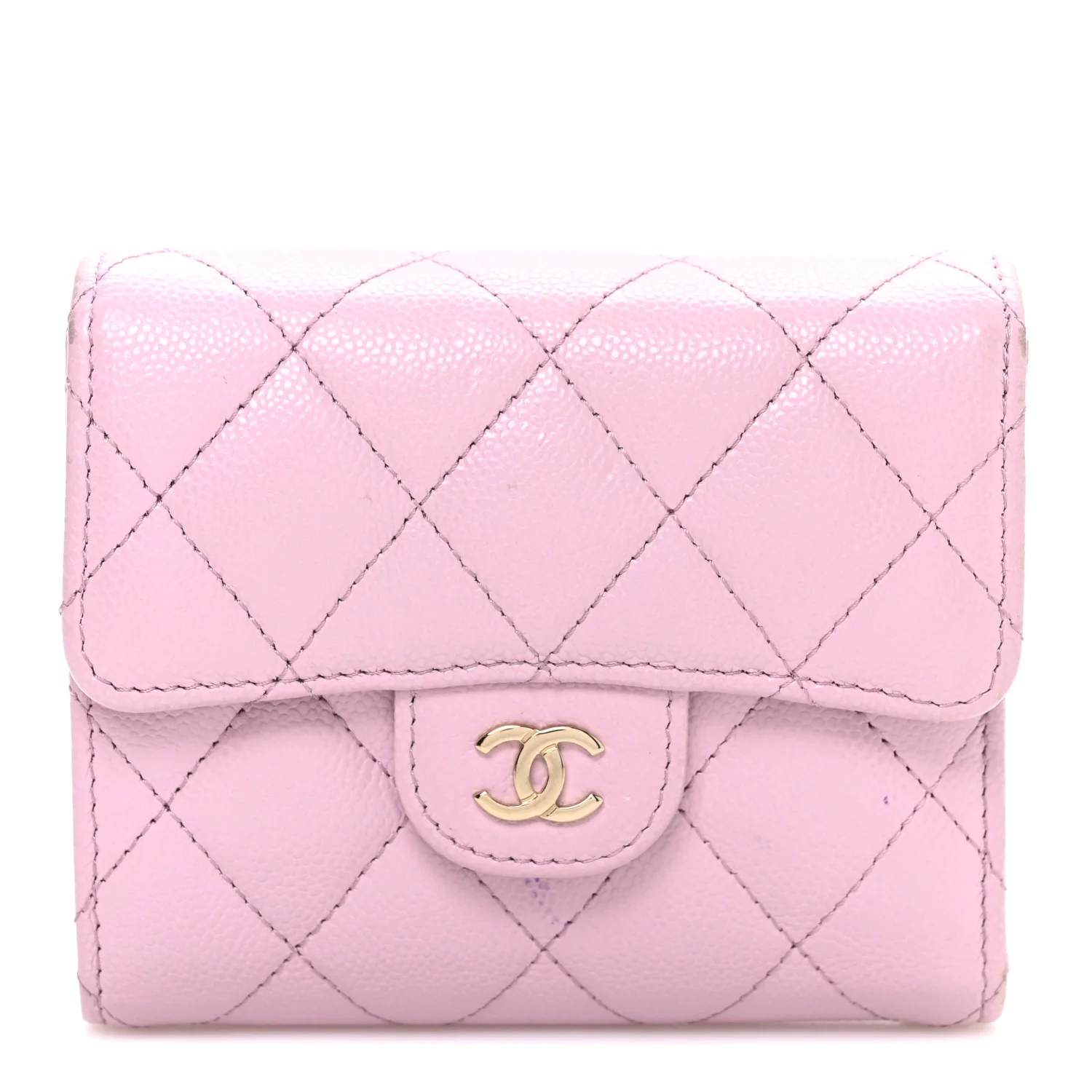 Caviar Quilted Compact Flap Wallet Light Pink