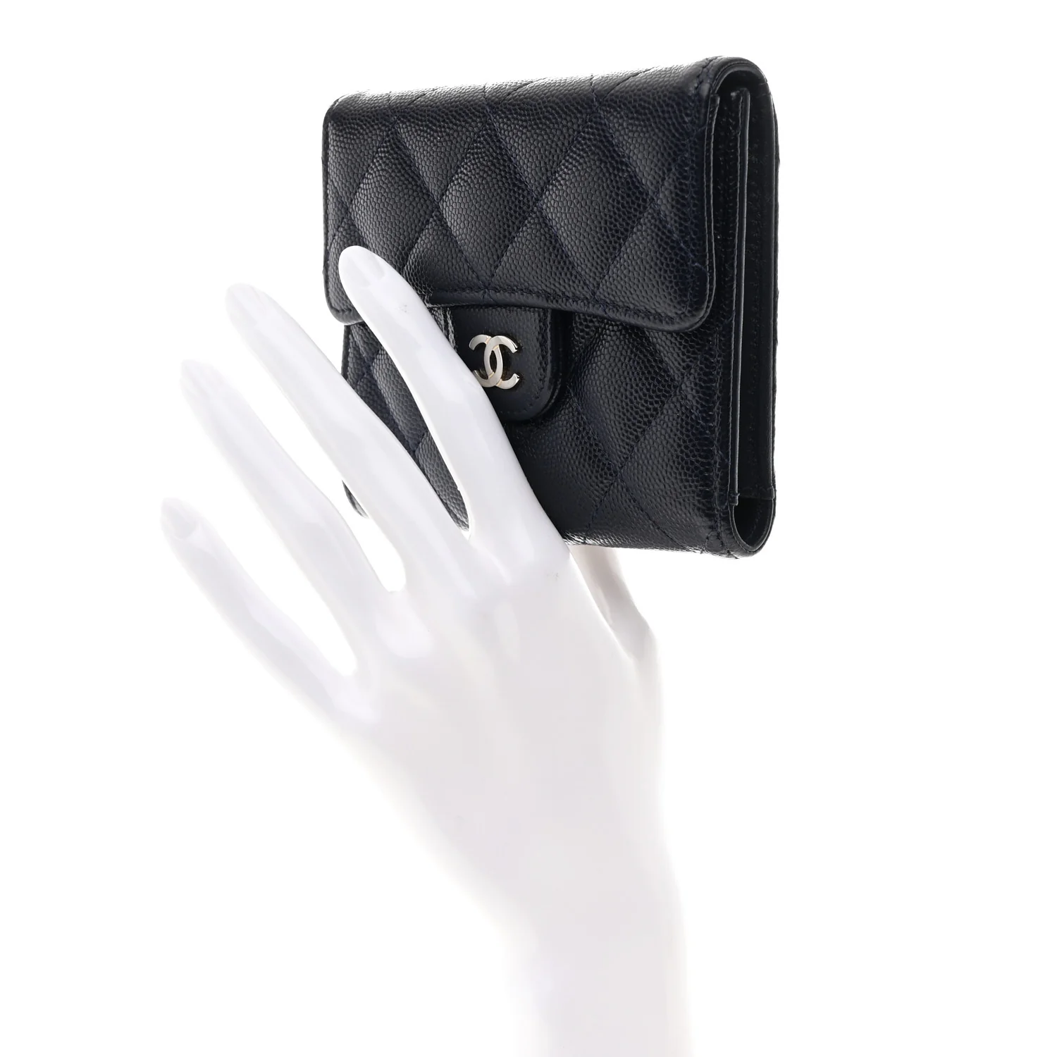 Caviar Quilted Compact Flap Wallet Navy - Image 2
