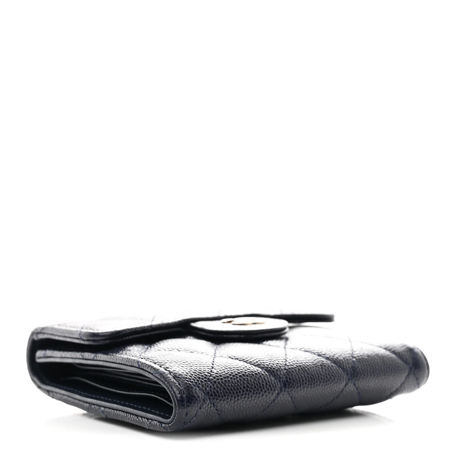 Caviar Quilted Compact Flap Wallet Navy - Image 4