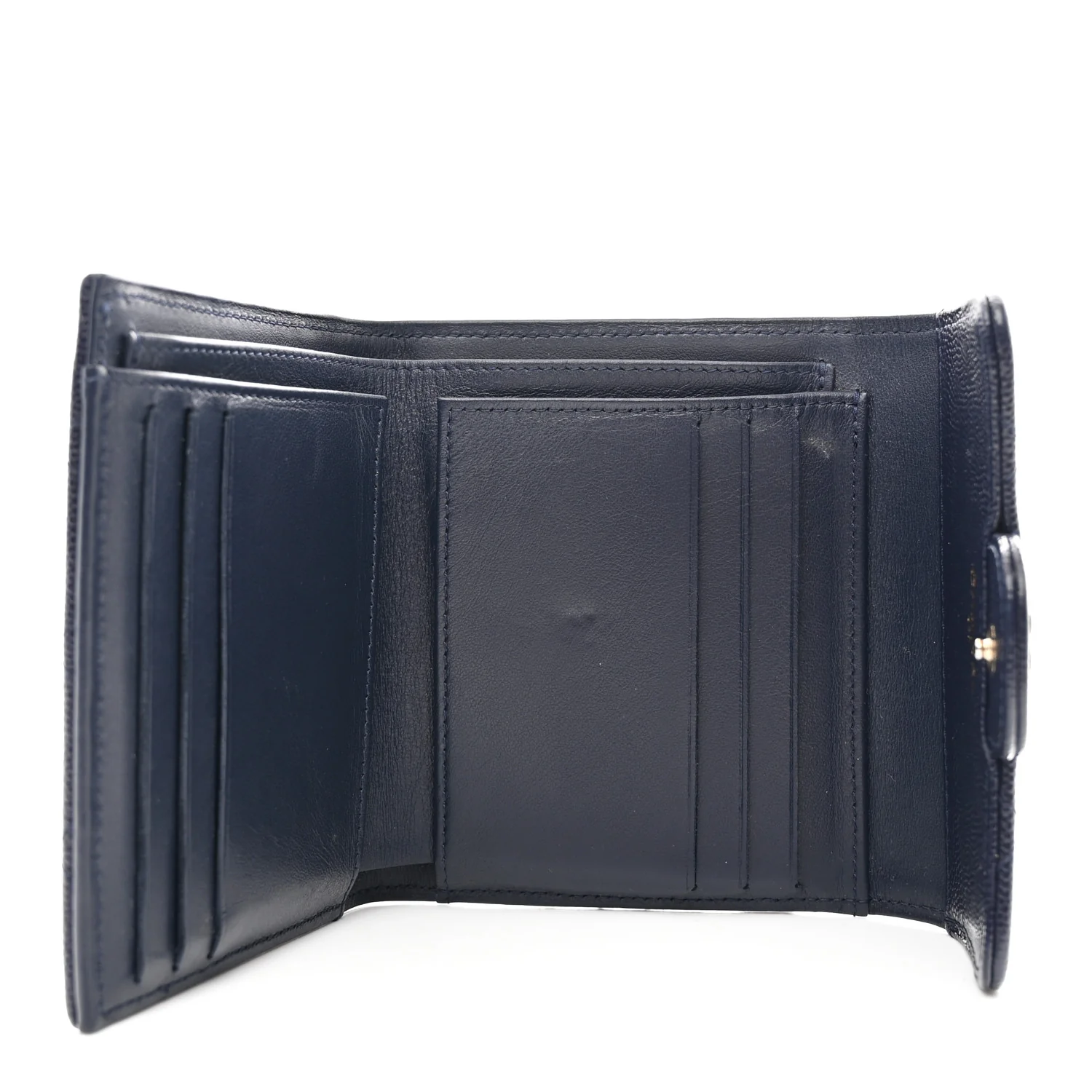 Caviar Quilted Compact Flap Wallet Navy - Image 5