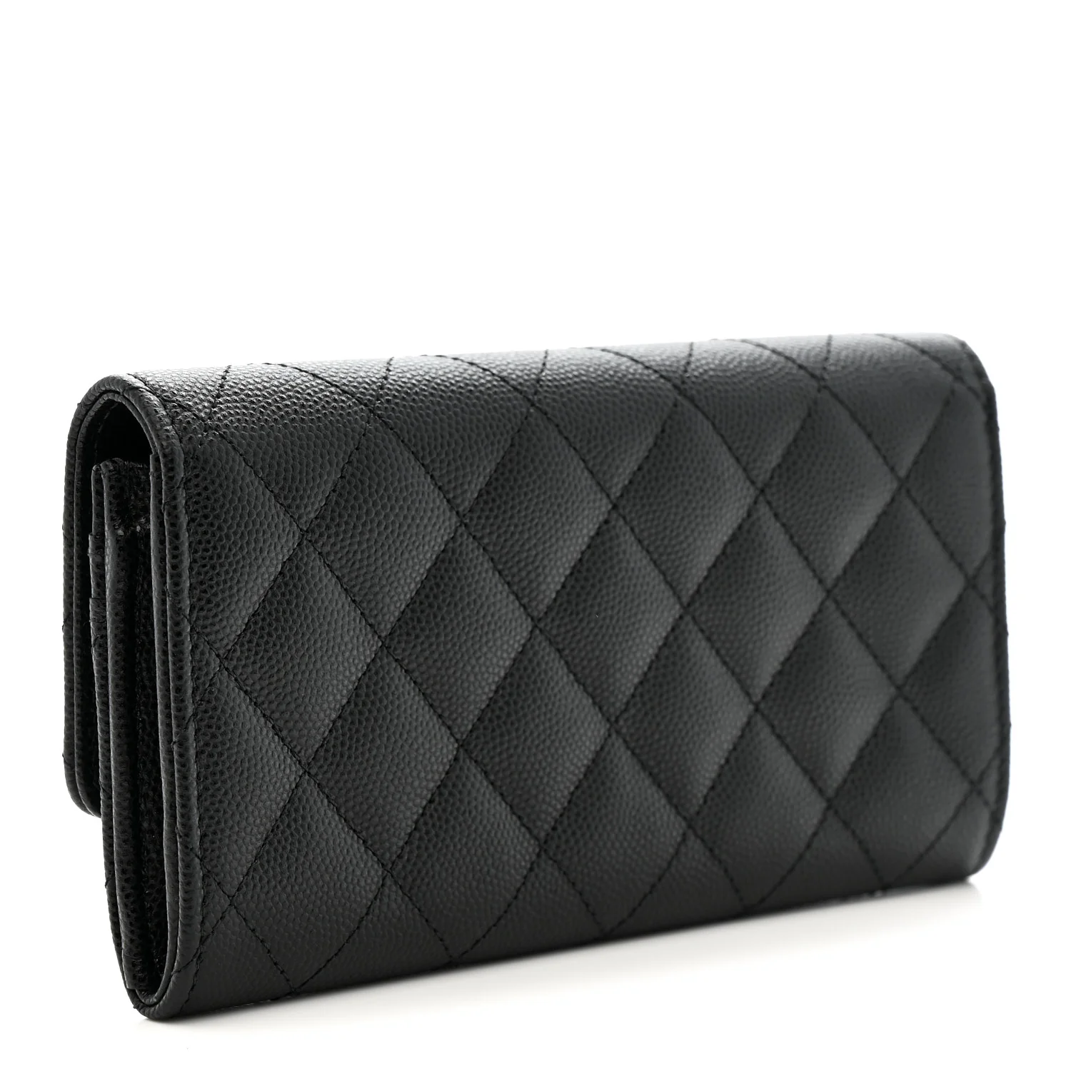 Caviar Quilted Crystal CC Large Gusset Flap Wallet Black - Image 3