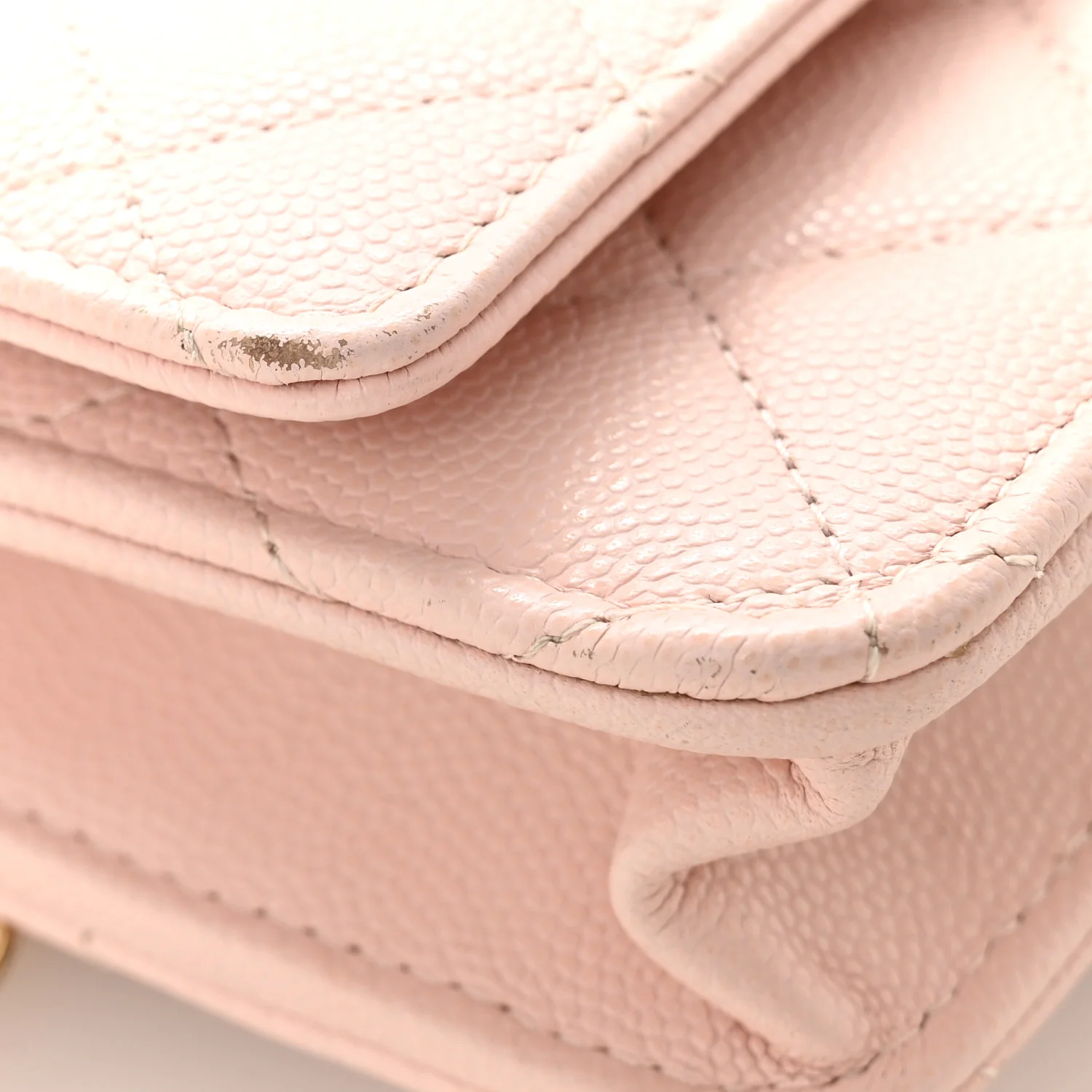 Caviar Quilted Crystal Enamel CC Wallet On Chain WOC Light Pink - Image 12