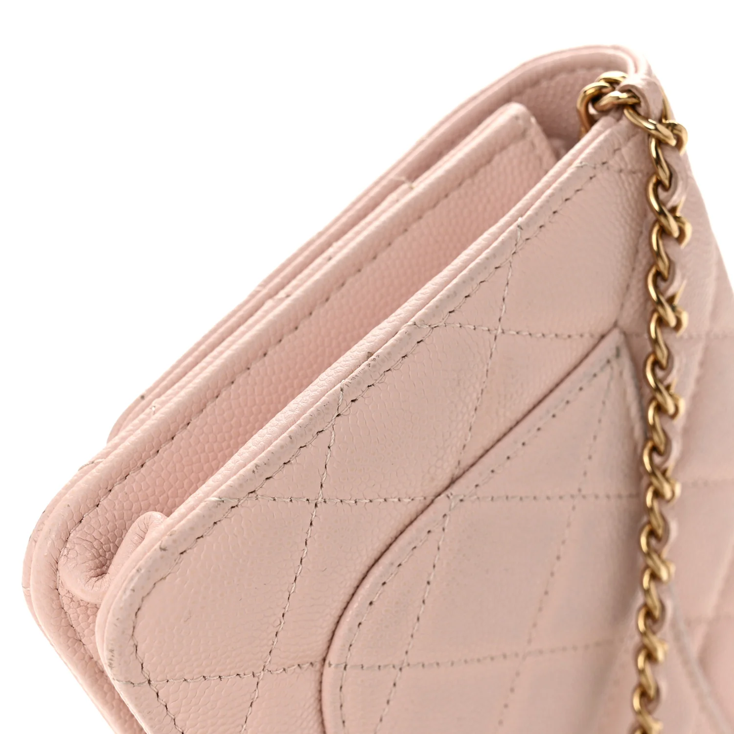 Caviar Quilted Crystal Enamel CC Wallet On Chain WOC Light Pink - Image 14