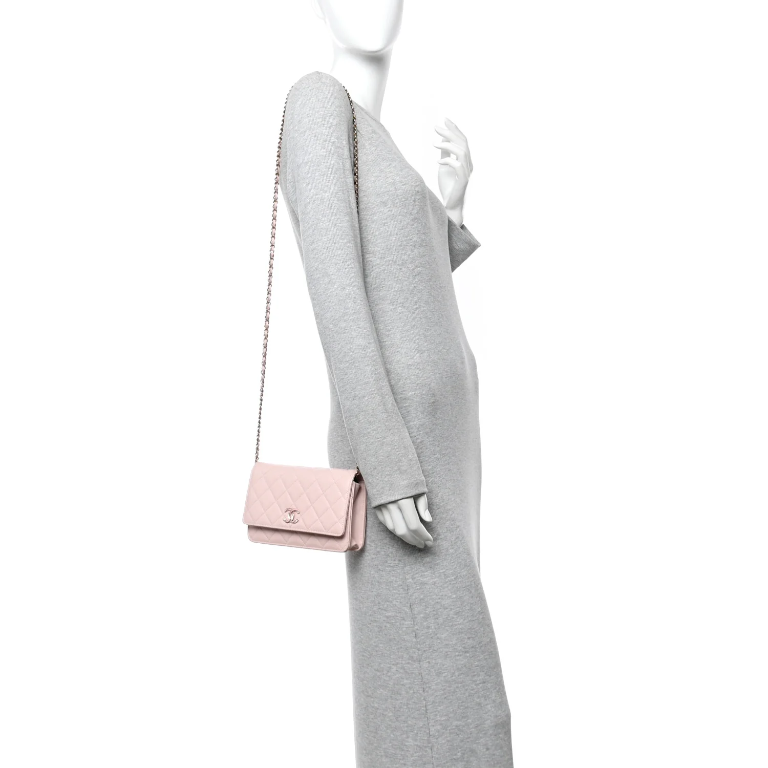 Caviar Quilted Crystal Enamel CC Wallet On Chain WOC Light Pink - Image 2