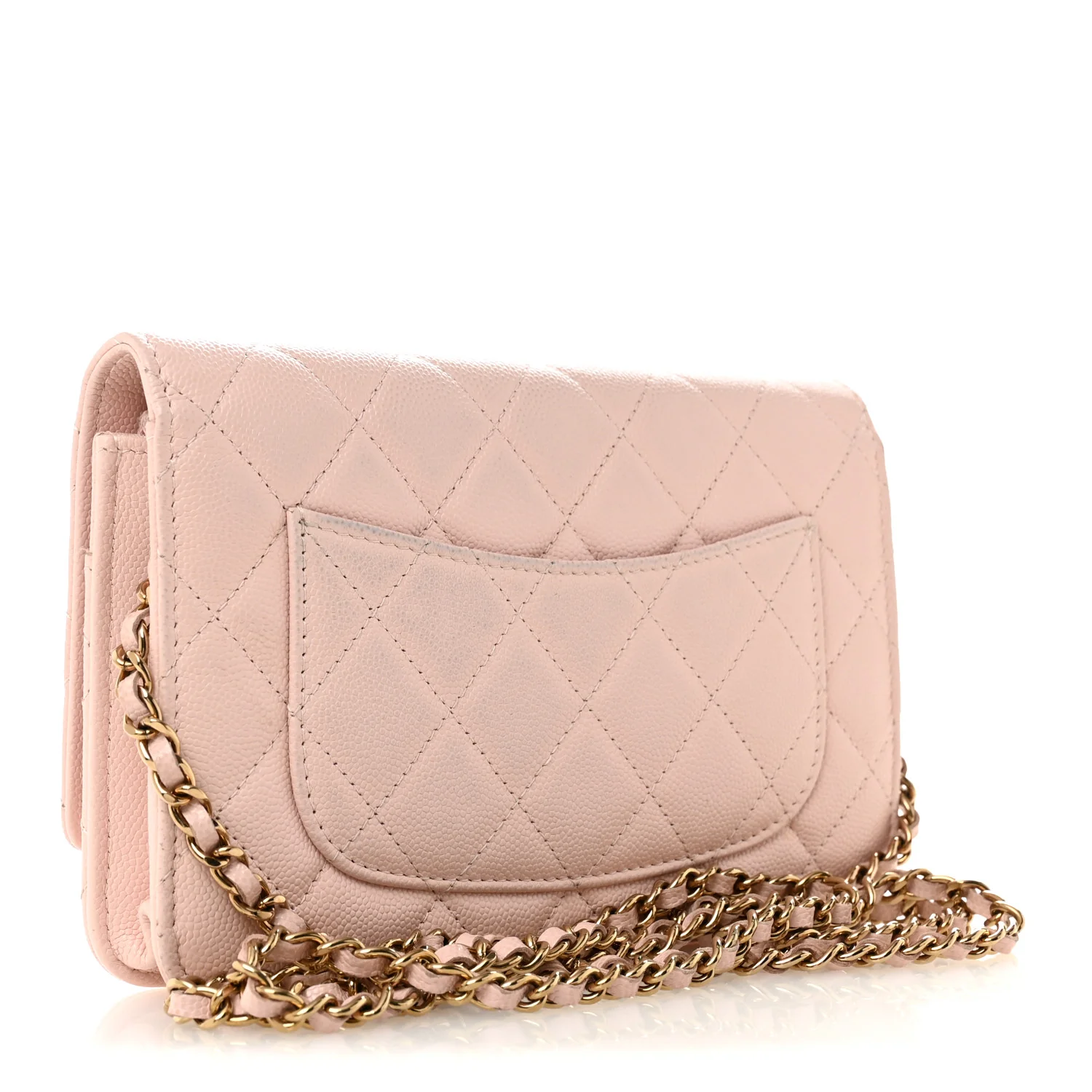 Caviar Quilted Crystal Enamel CC Wallet On Chain WOC Light Pink - Image 3