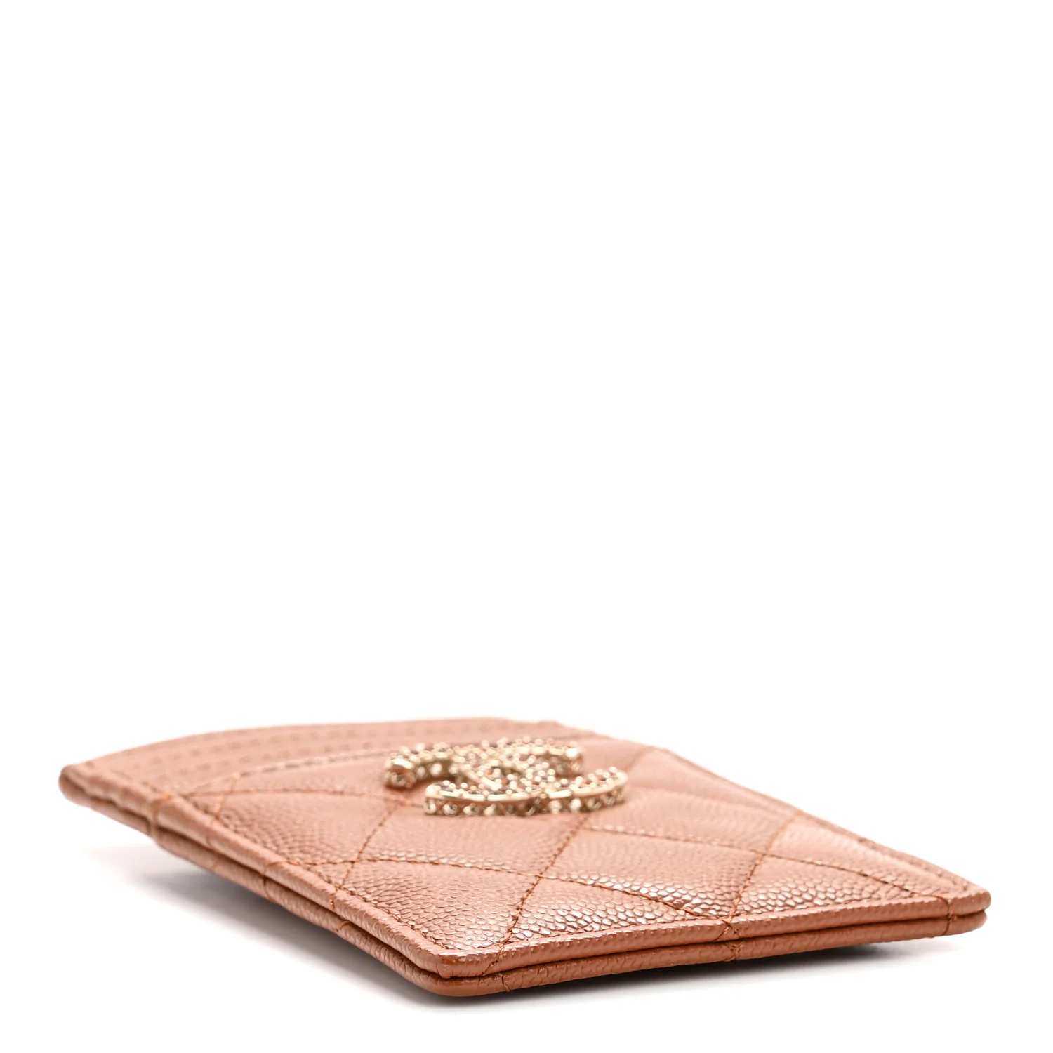 Caviar Quilted Crystal Vertical Card Holder Brown - Image 4