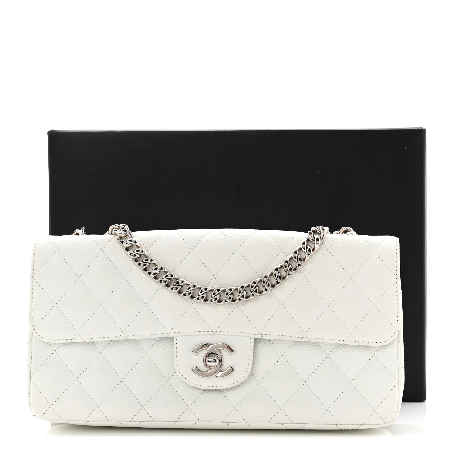 Caviar Quilted East West Flap Bijoux Chain White - Image 11
