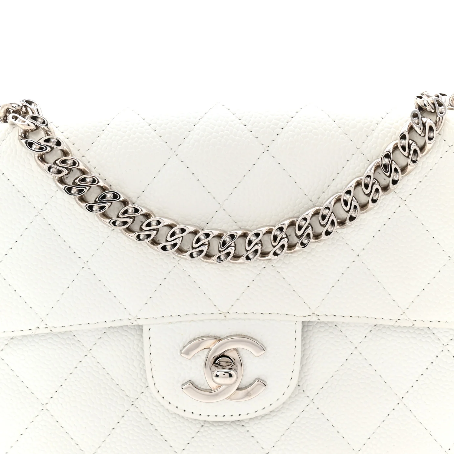 Caviar Quilted East West Flap Bijoux Chain White - Image 7