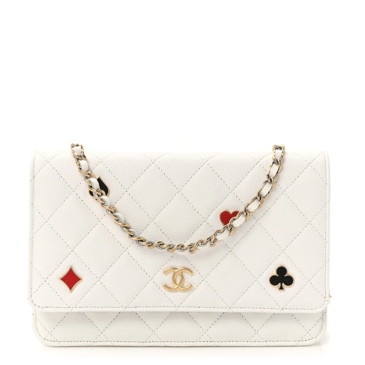 Caviar Quilted Enamel Coco Casino Wallet On Chain WOC White