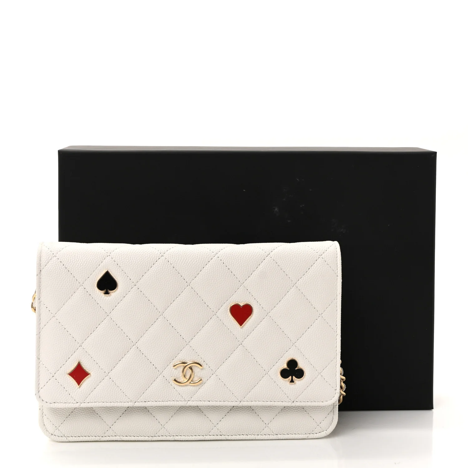 Caviar Quilted Enamel Coco Casino Wallet On Chain WOC White - Image 12