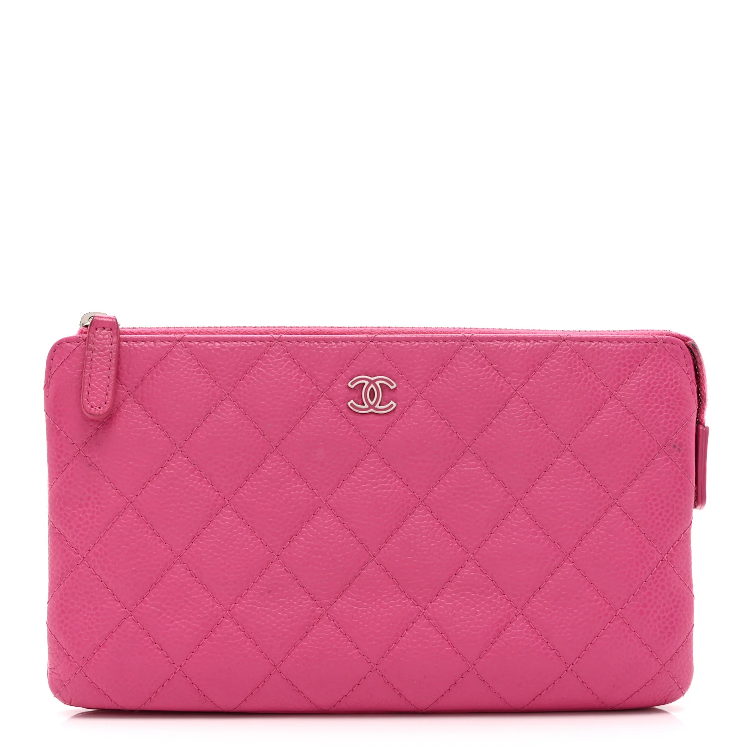 Caviar Quilted Enamel Zipped Clutch  Pink