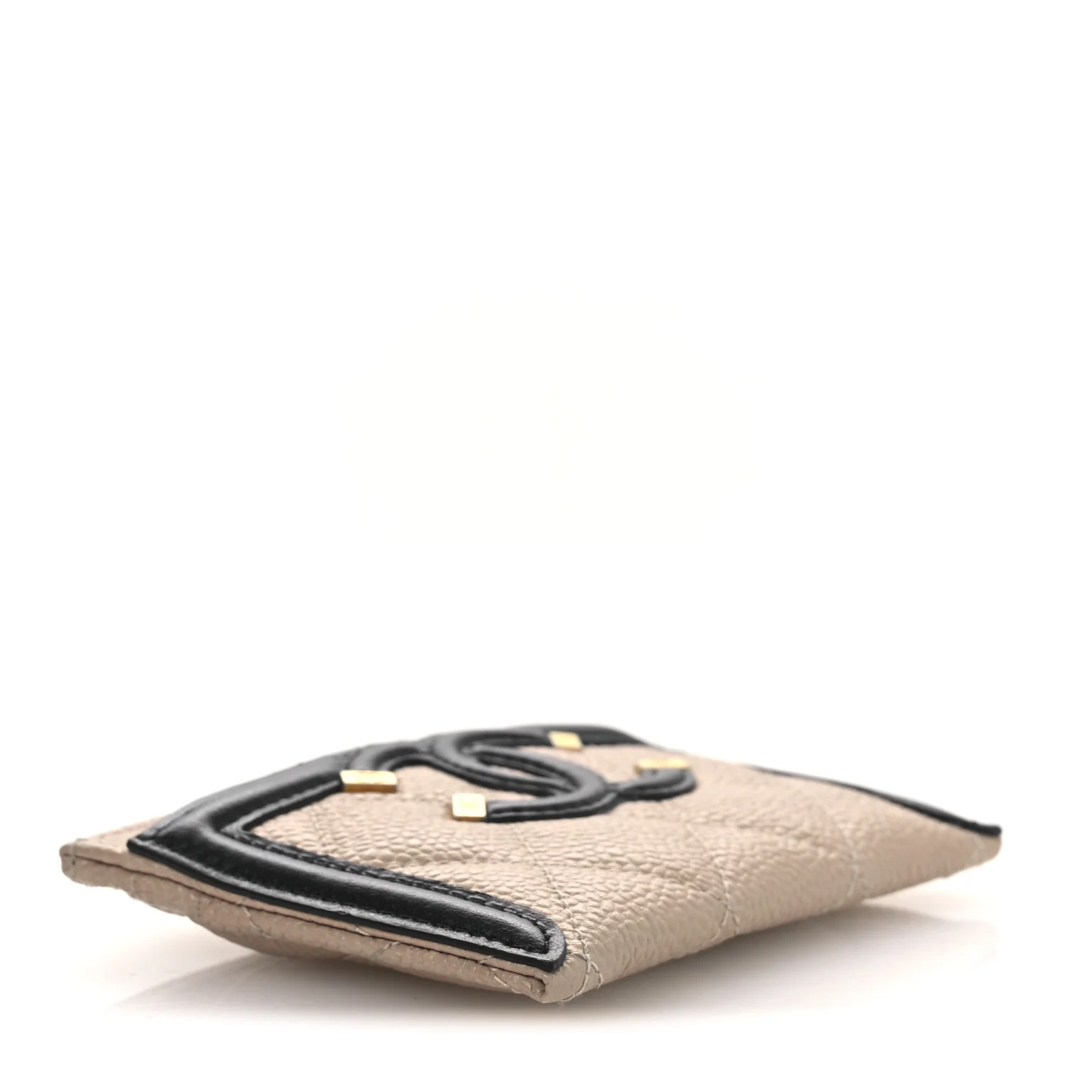 Caviar Quilted Filigree Card Holder Beige Black - Image 4