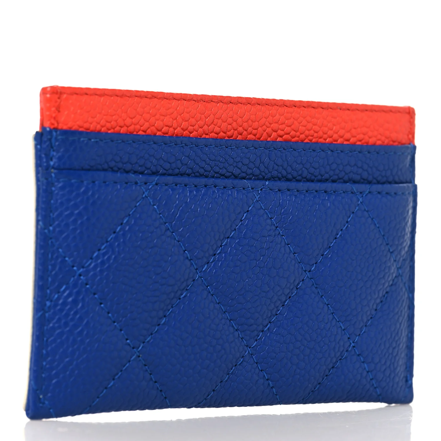 Caviar Quilted Filigree Card Holder Blue White Red - Image 3