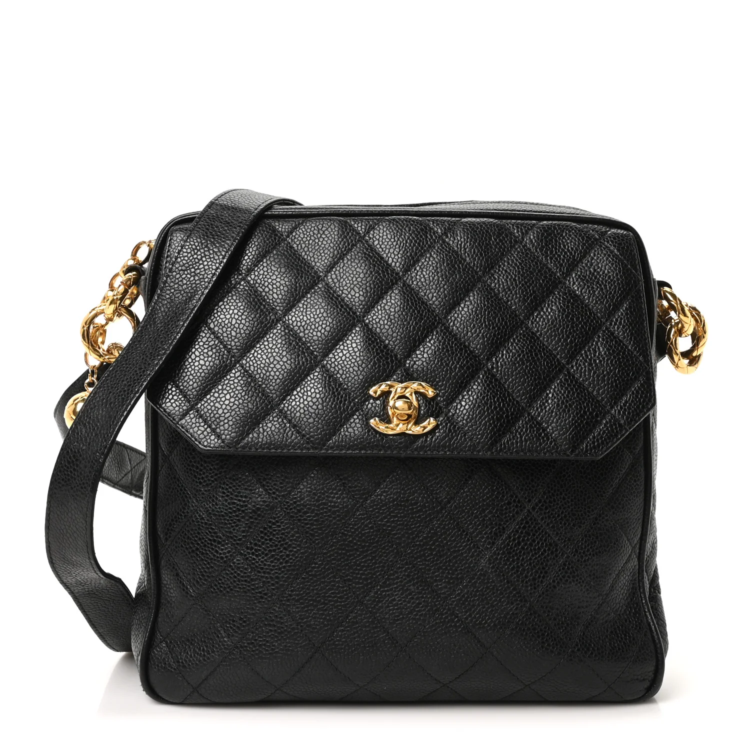 Caviar Quilted Flap Camera Case Black