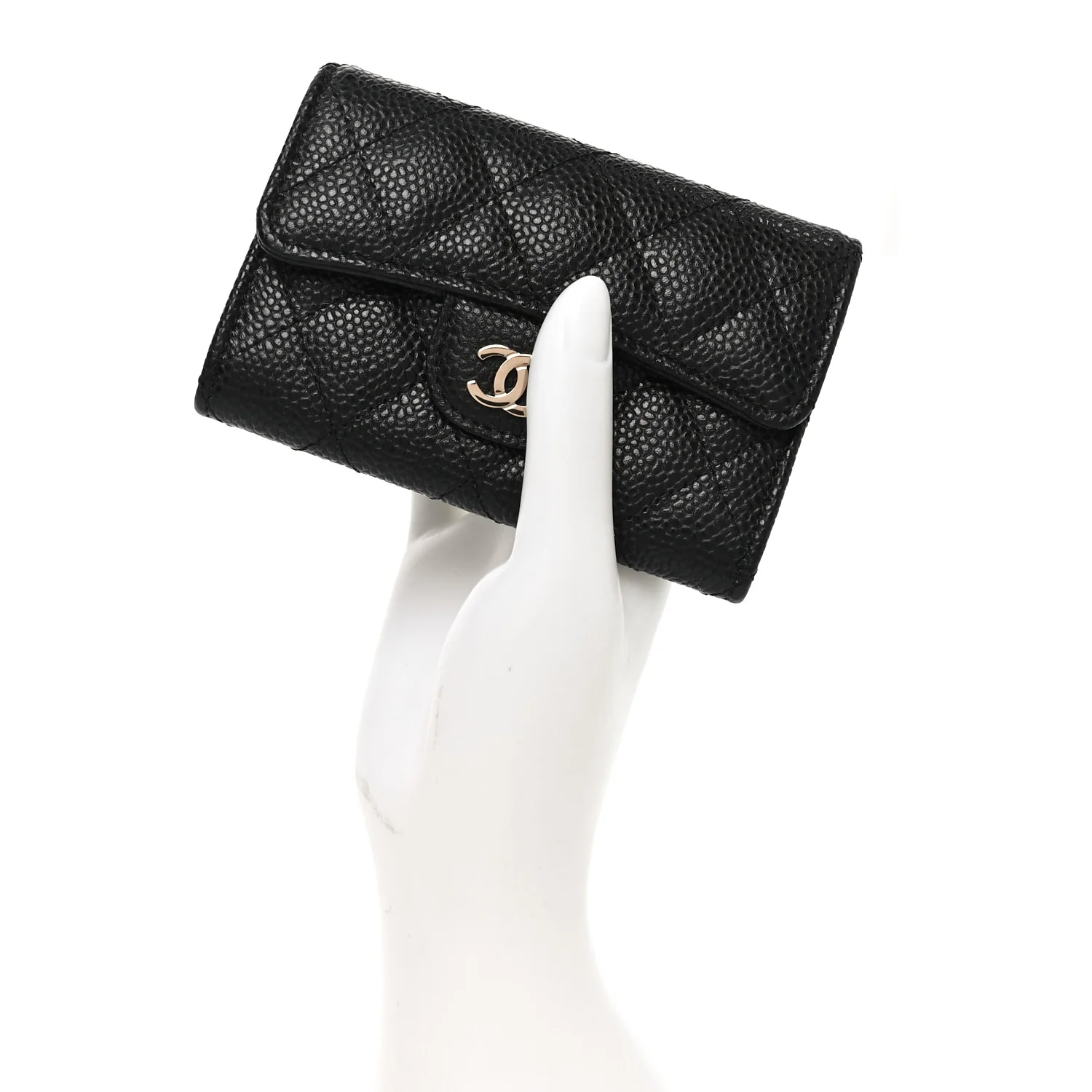 Caviar Quilted Flap Card Holder Black - Image 2