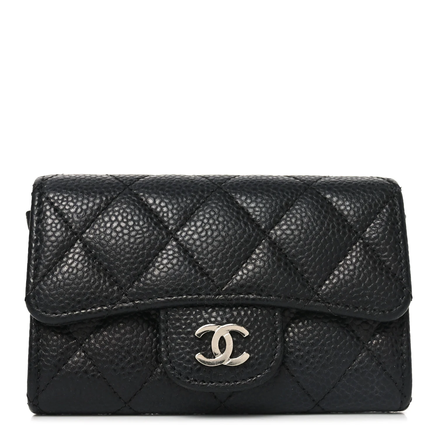 Caviar Quilted Flap Card Holder Black