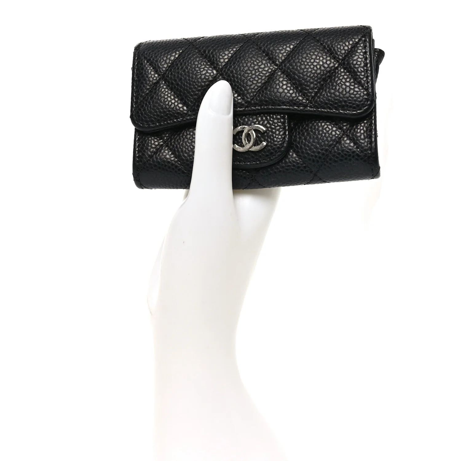 Caviar Quilted Flap Card Holder Black - Image 2