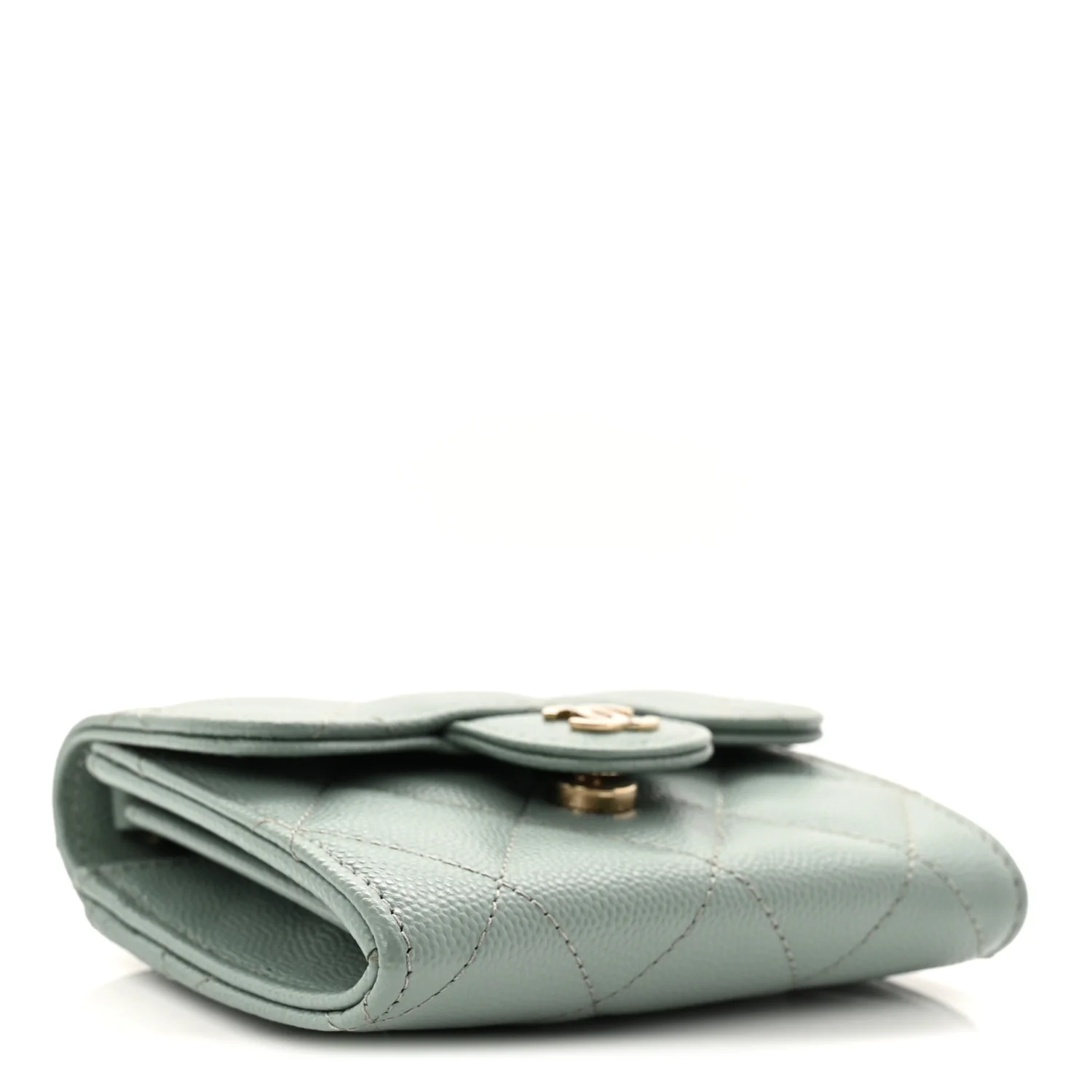 Caviar Quilted Flap Card Holder On Chain Light Green - Image 4