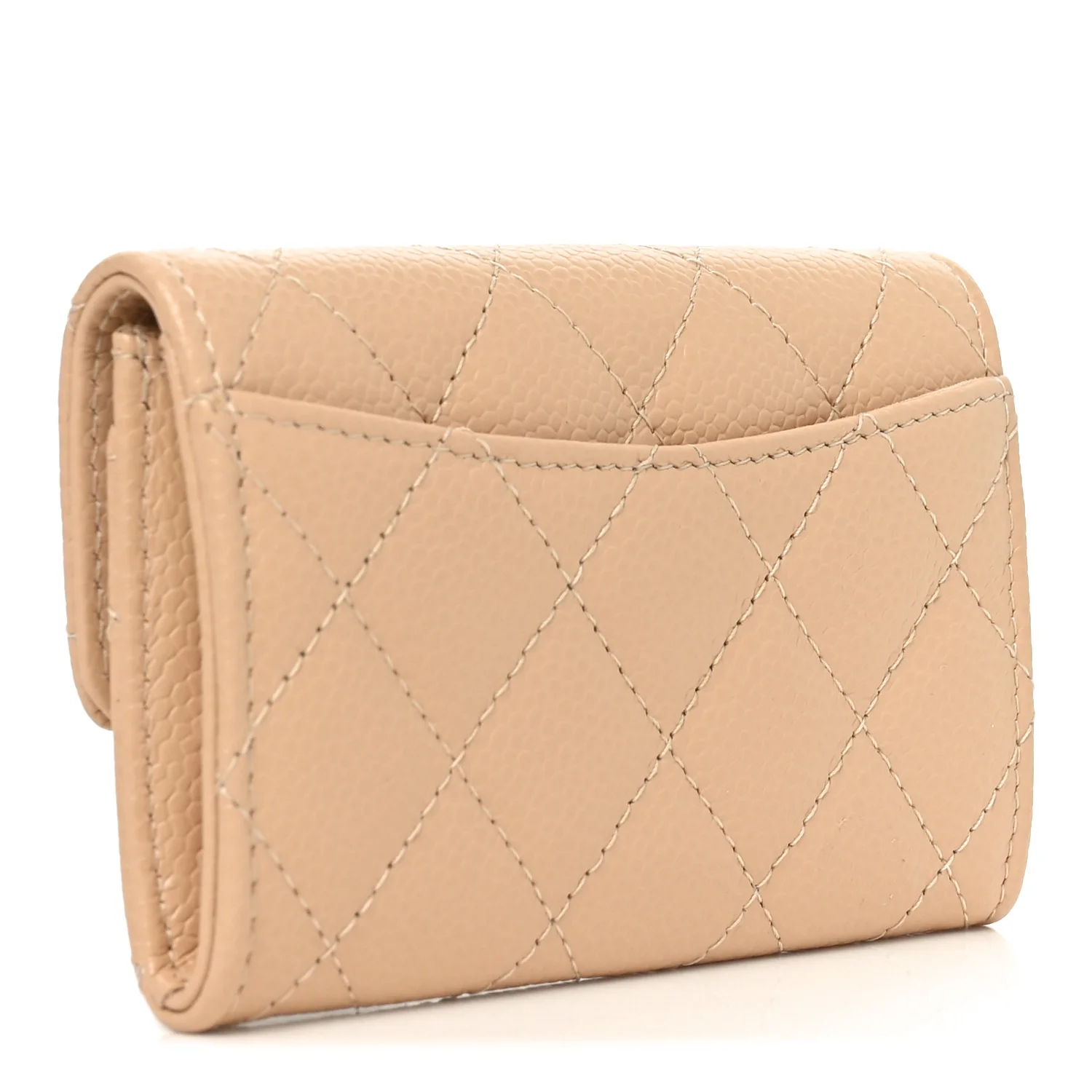 Caviar Quilted Flap Card Holder Wallet Beige - Image 3