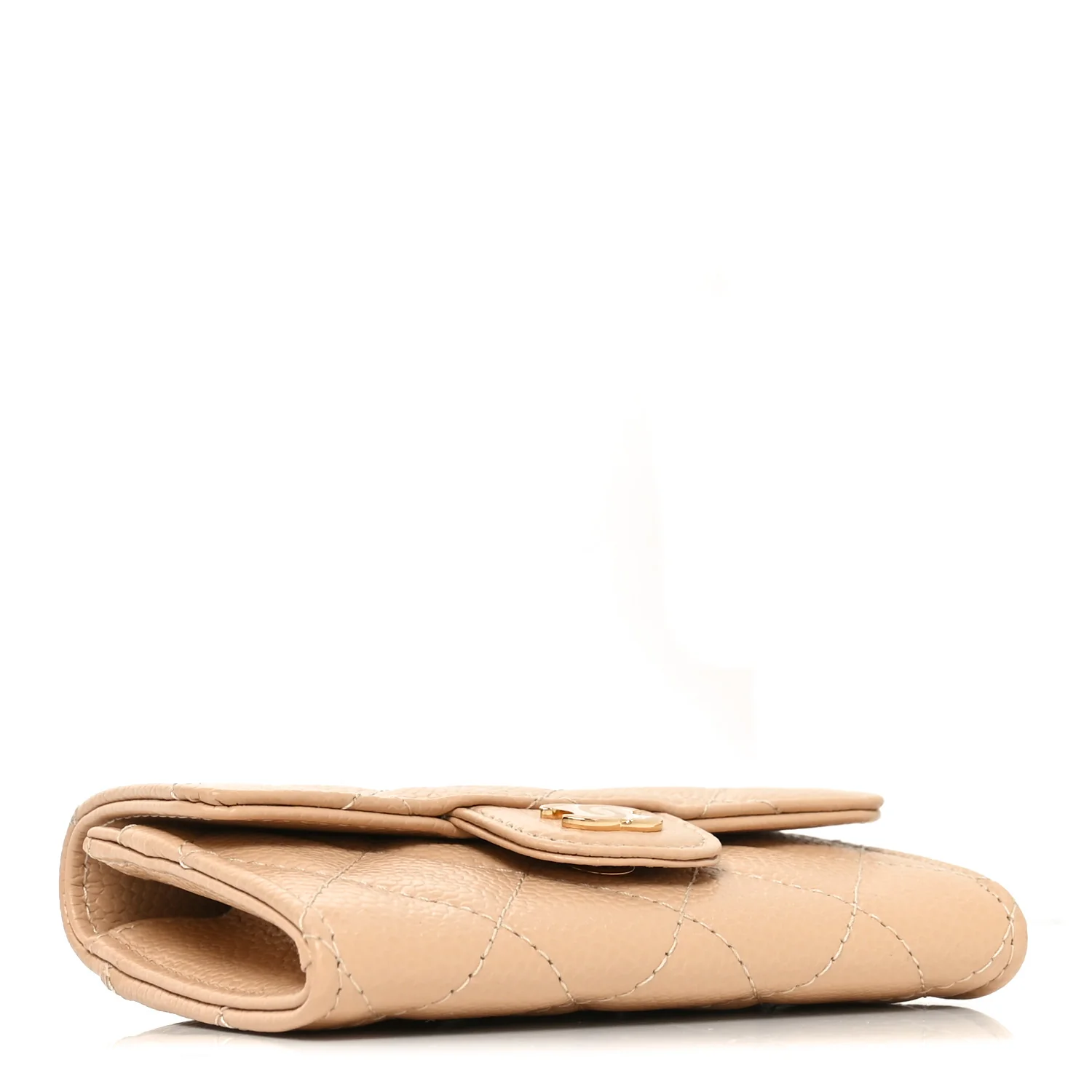 Caviar Quilted Flap Card Holder Wallet Beige - Image 4