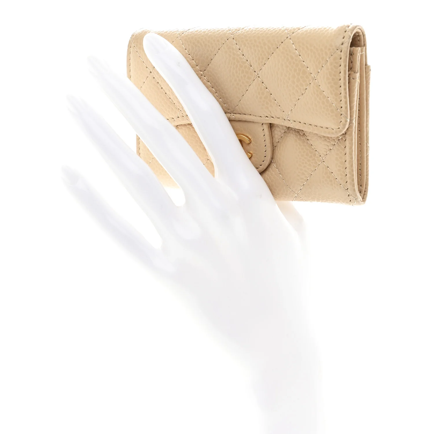 Caviar Quilted Flap Card Holder Wallet Beige - Image 2