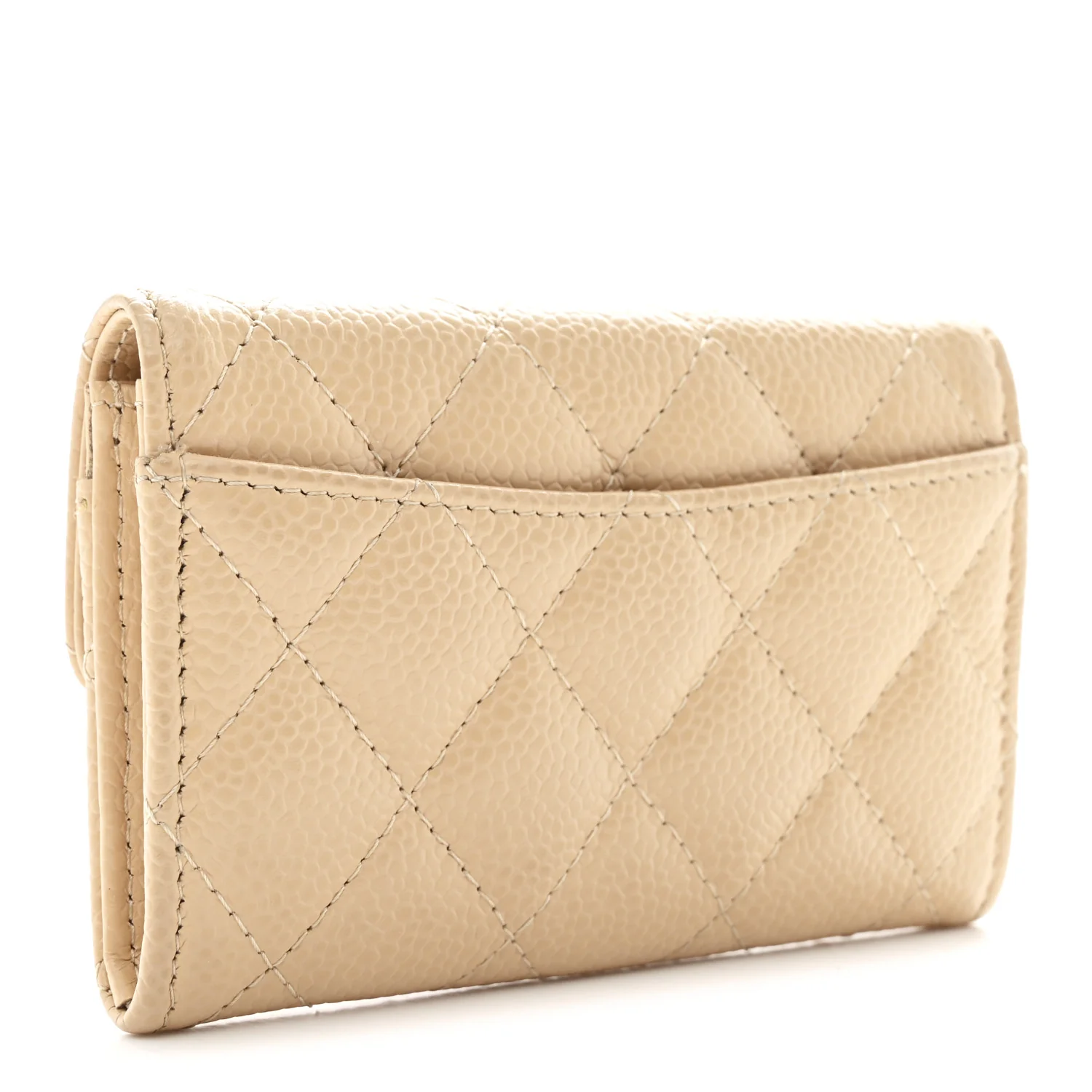 Caviar Quilted Flap Card Holder Wallet Beige - Image 3